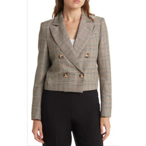 LUCY PARIS Double Breasted Plaid Short Blazer In Grey Plaid M 6-10